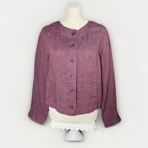 NWT FLAX Linen P Petite Berry Burgundy Solid Button Jacket Pockets Long Sleeve